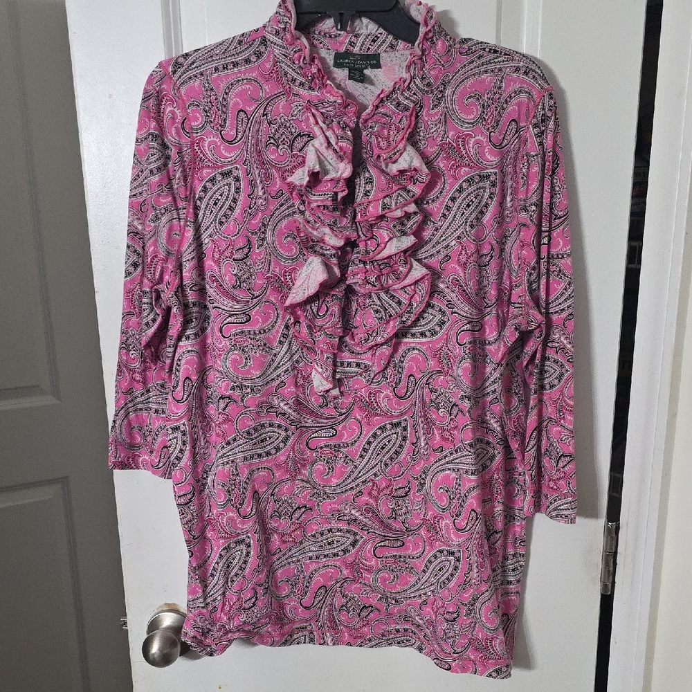 Lauren Ralph Lauren Pink and Black Paisley Blouse